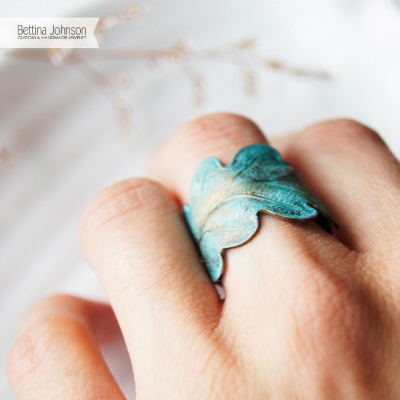 Acorn Leaf Ring Patina Antique brass Rustic Unique Ring Autumn Fall Jewelry