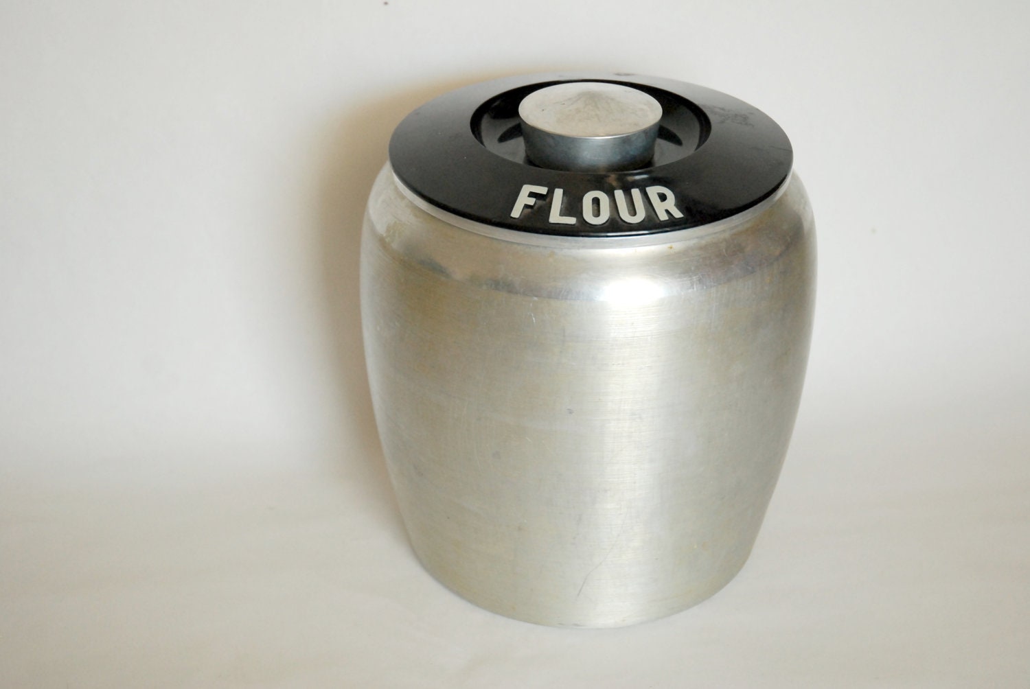 Vintage Kitchenware - Black Lidded Kromex Flour Canister