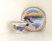 Souvenir Cup and Saucer Mini Set Niagara Falls Hand Painted Canada Collectible Decor