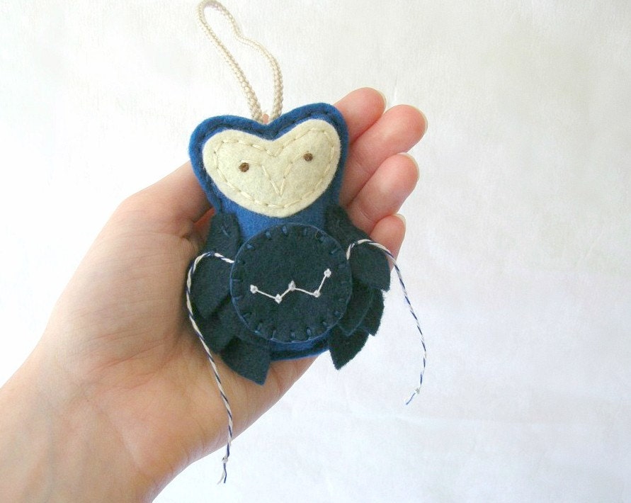 CASSIOPEIA Star Gazing Owl Ornament // Embroidered Felt Owl // in Midnight Blue by OrdinaryMommy on Etsy