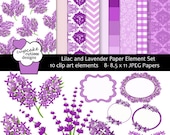 Lilac and Lavender Digital Clipart Elements and Papers Commercial use for paper, invites, and web design