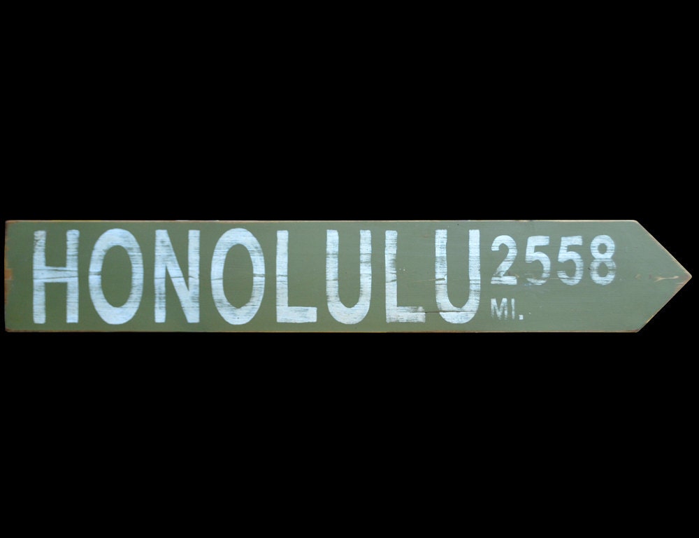 Honolulu Vintage Directional Arrow Sign Tiki Bar Hawaii Kau Kau Weathered Aged