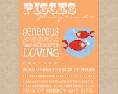 PISCES Zodiac Archival Giclee Art Prints for Nursery / Child's Room - Custom Match colors to your room