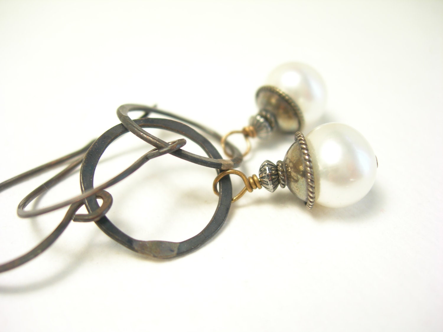 Snow white pearl earrings soft white copper sterling silver bridal fashion