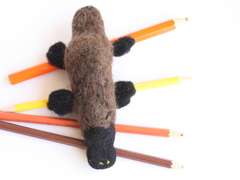 Australian Happy Platypus - Needle felted soft sculpture - Waldorf - handmade miniature- Steiner toy - Aussie animal, brown toy