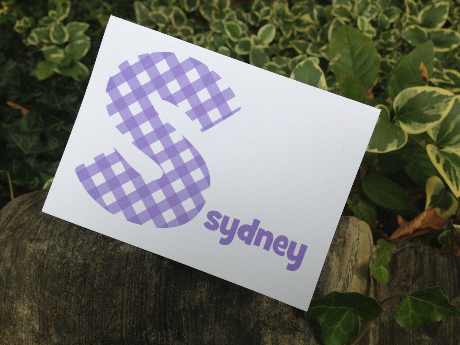 Large purple gingham letter note card Il_570xn
