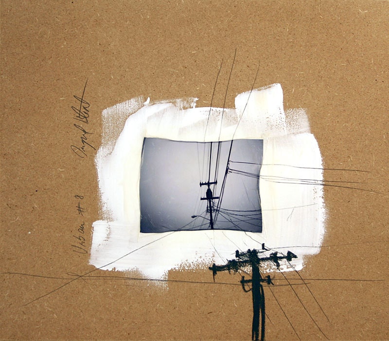 Urban Series - mixed media artwork polaroid emulsion lift and drawing