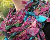 Crochet scarf: women's long skinny multicolor knit fashion, bohemian silk wool teal blue green magenta pink fiber art Avignon i884