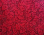 Cotton Fabric, Red and Black Leaf Design, Leaves