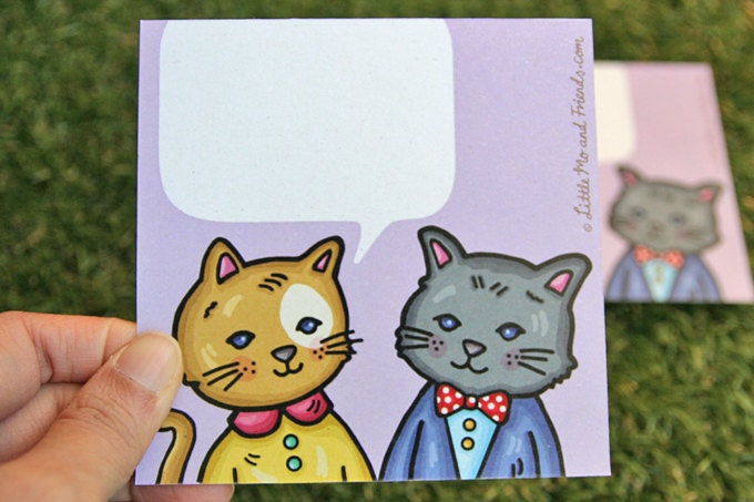 Girl Kitty Conversation Note Card, 1 card and envelope, girl kitten in yellow dress
