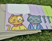 Boy and Girl Kitty Conversation Note Cards, Set of 4 mix cards and envelopes, full colour, recycled