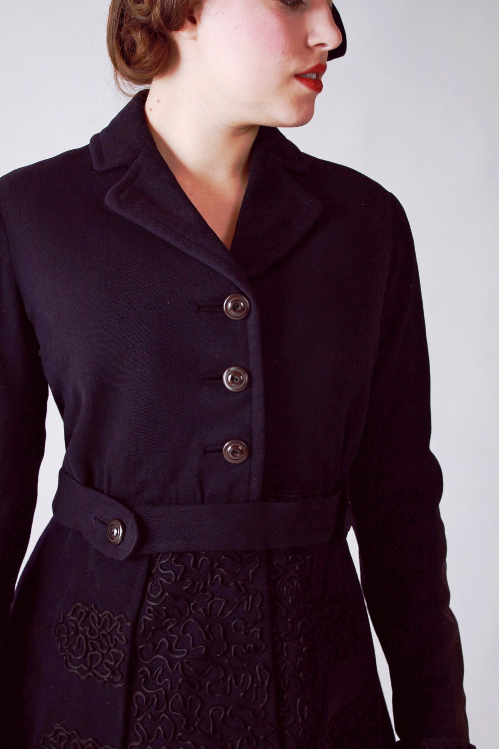 Vintage Edwardian Suit - Sophicated Edwardian Walking Suit in Navy Wool with Soutache and Button Detailing