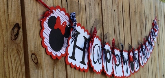 Happy Birthday Banner- Minnie Mouse in Classic Red