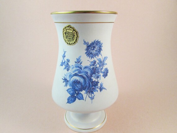 Vintage Blue Rose Vase Flora Keramiek Gouda by LadyRoseTreasures