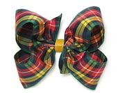 Buchanan Plaid Hair Bow, Buchanan Tartan Bow, 4 inch Boutique Bow, Scottish, Large Hairbow, Red, Green, Gold, Navy
