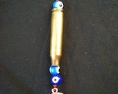 Wire Wrapped STEAMPUNK PENDANT - Spirit Protection with Glass Evil Eye Beads, Bullet Casing and Pentacle - Dress Up - Gift - Fashion - Fun