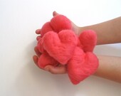 Handful of Coral Pink Felted Hearts Pebbles SET of 5 in Wool - Eco Friendly, Rustic Love Decor, Hostess Favours, Anniversary Gift