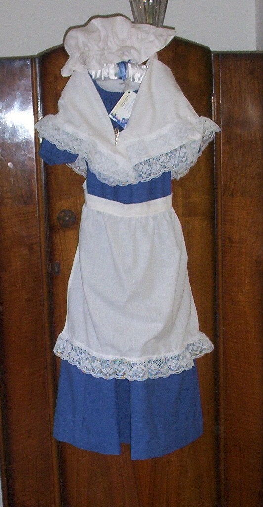 Girls Complete Prairie Girl or Martha Washington Costume Mob Cap Shawl Apron and Dress