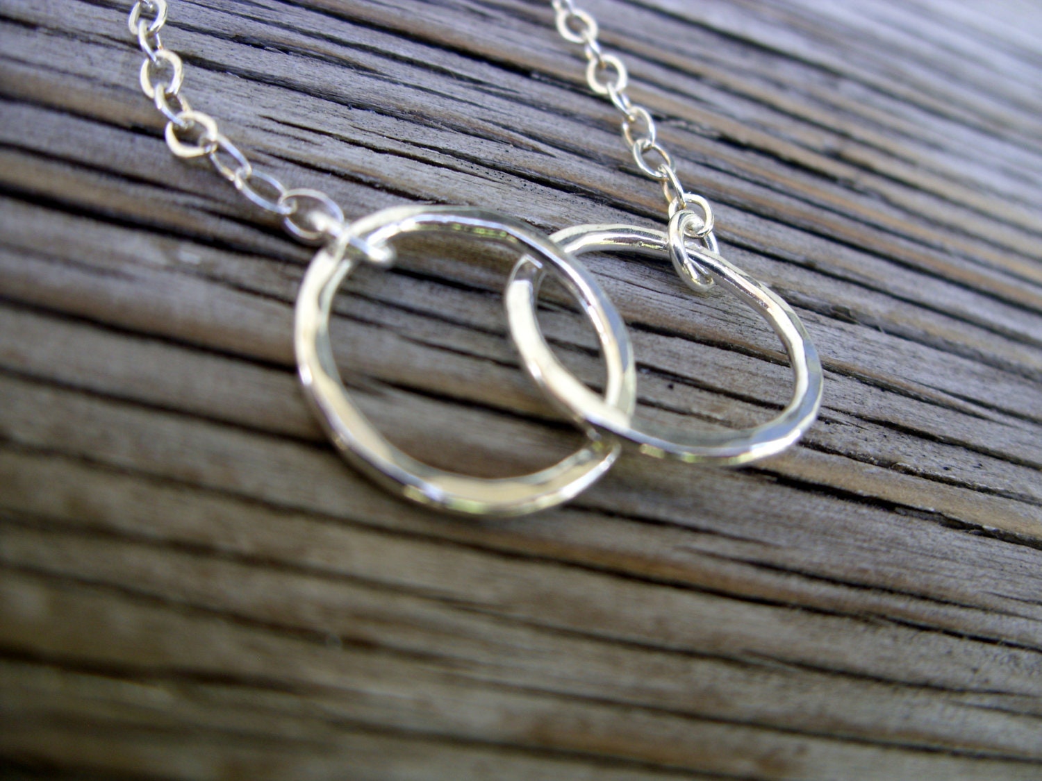 Love links- fine silver linked circle pendant necklace on sterling silver chain