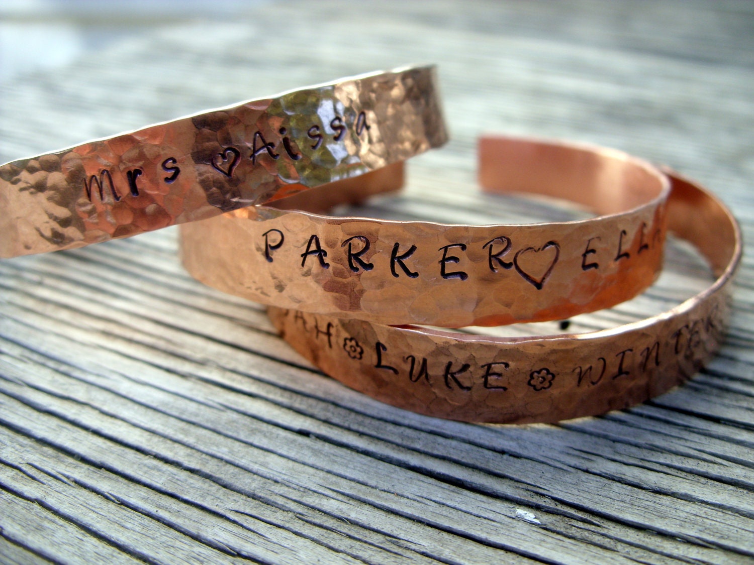 Hand stamped cuff bracelet 3/8 inch copper ONE bracelet stamped with your choice of words-symbols
