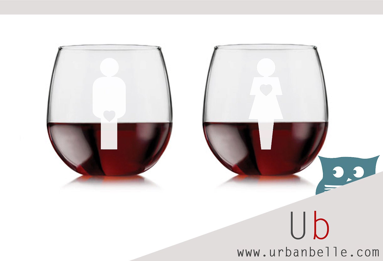 Man Woman Heart Red Wine Glasses - Set of 2 - UrbanBelleCouture