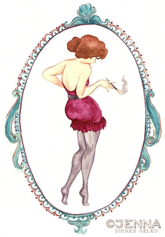 Pin up Party girl // Original Watercolor Illustration // christmas in july CIJ sale