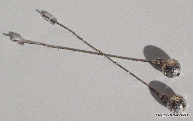 Armored Orbs, handmade, all sterling silver, 10mm faceted ball bead, threader earrings