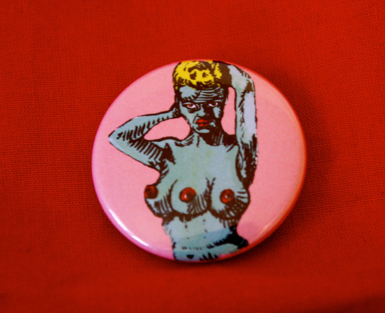 3 Boobed Woman Artist 1.5" Pinback Button Limited Edition