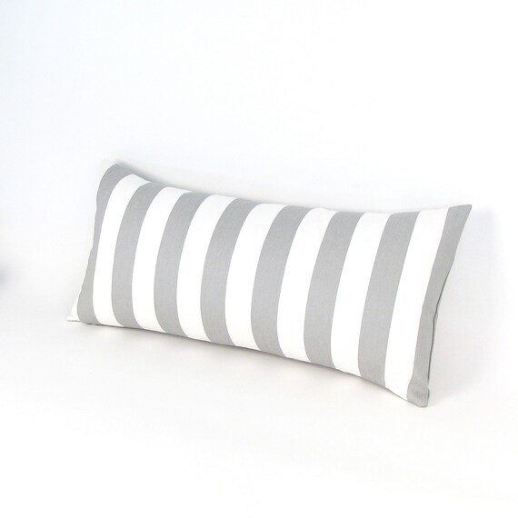 Gray and White Canopy Stripe Pillow Cover 12 by 24 by MiCasaBella