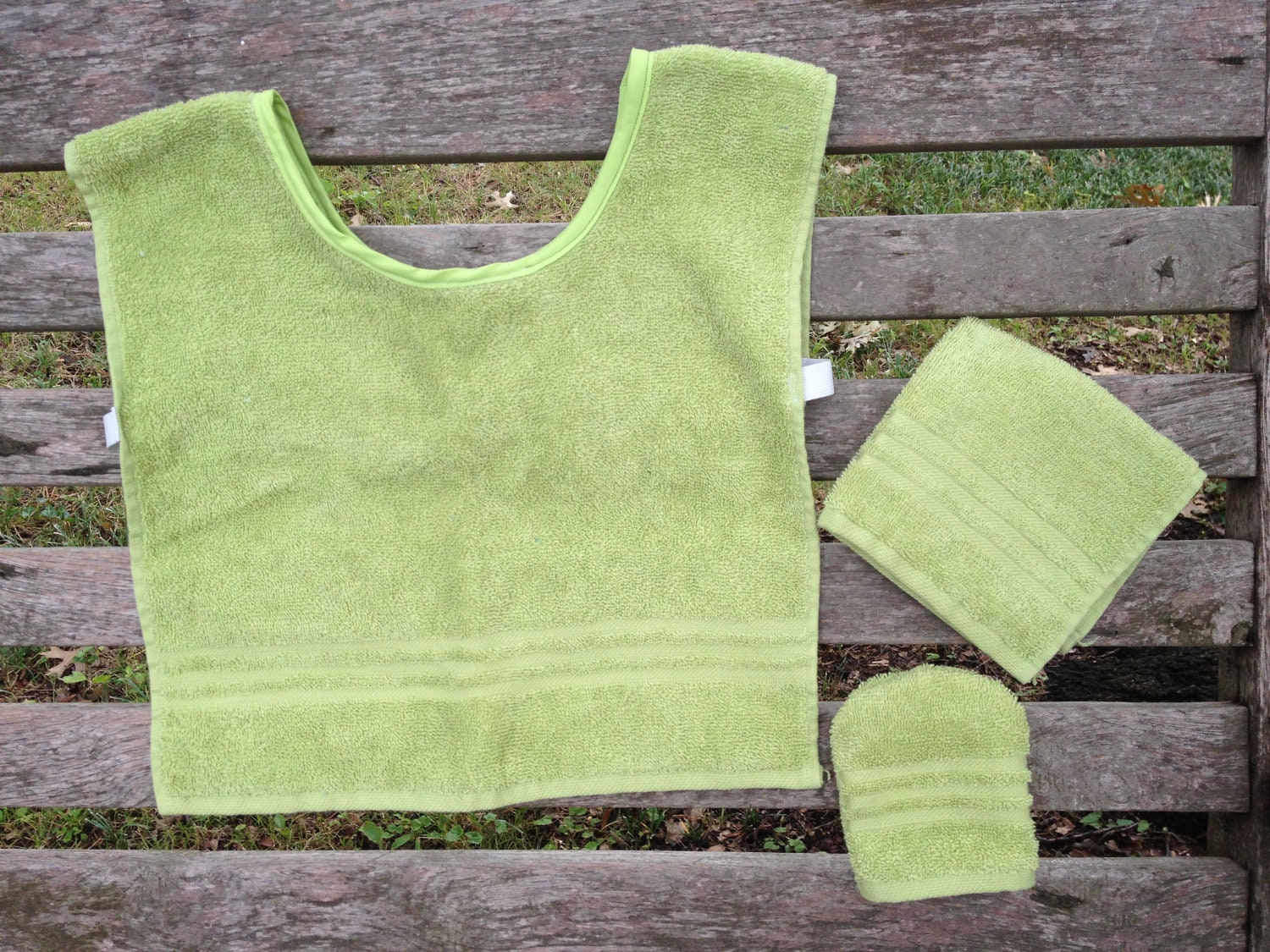 Montessori Apron Set in Green Terry Cloth (for Practical Life and Water Activities)