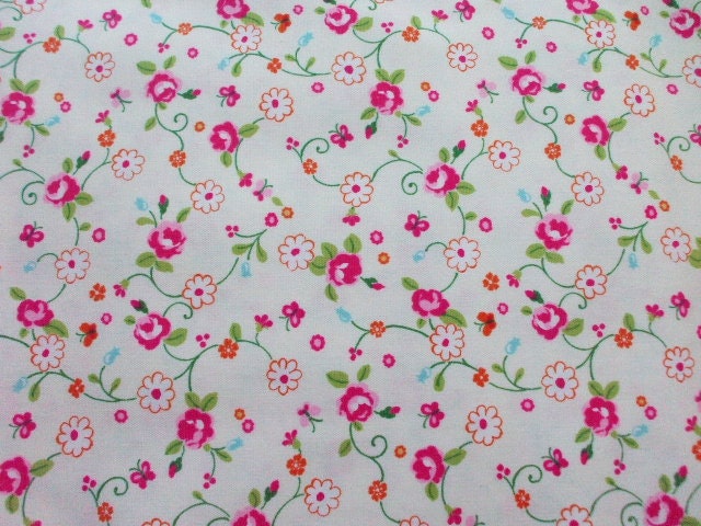 Kawaii Japanese Fabric - KOKKA Cute Flower Butterfly on Cream - Half Yard (ta0805)