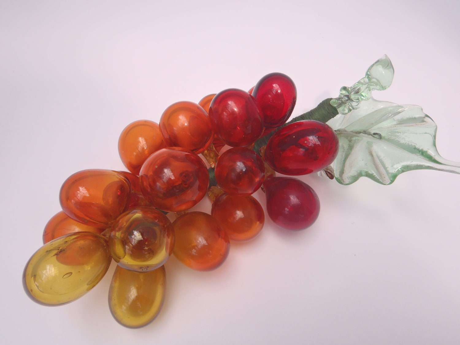 Glass Grapes Cluster Bunch Rainbow Reds Handblown 1970s Rare