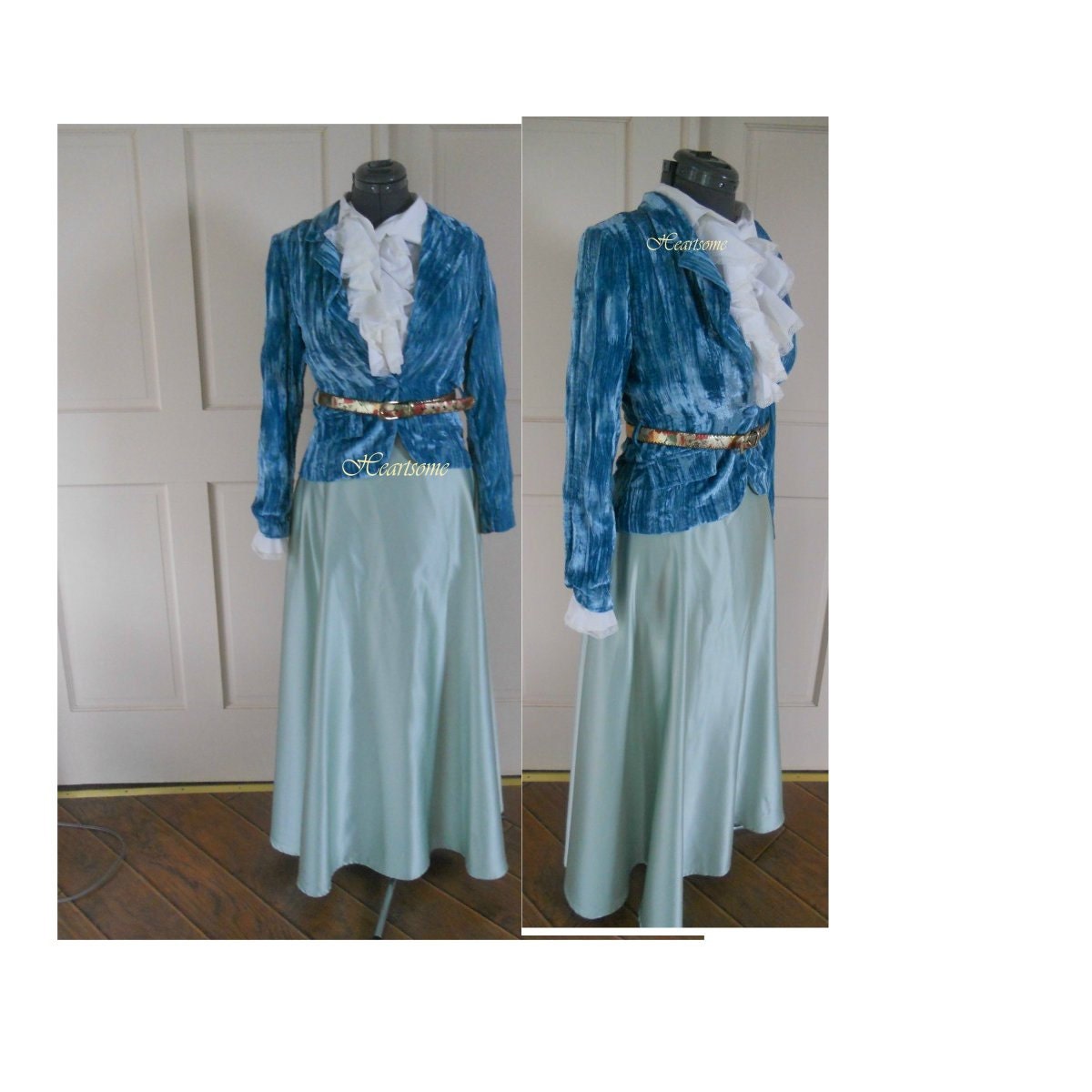 Victorian Edwardian dress gown 5 pc ensemble costume blouse skirt velvet jacket