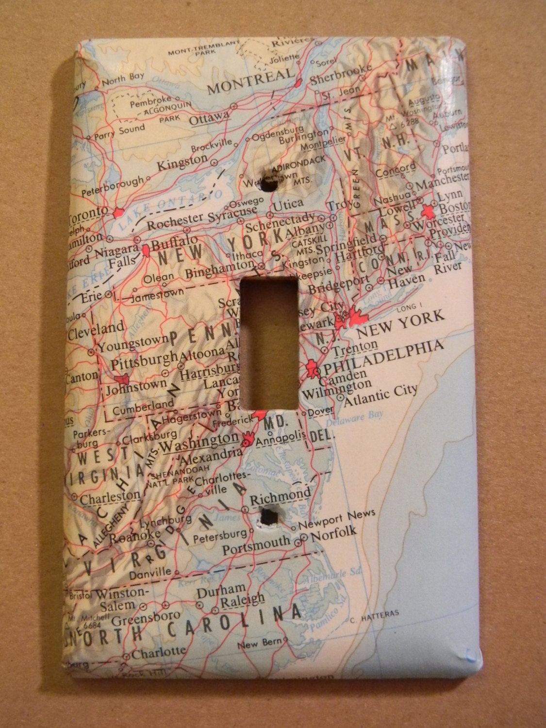 East Coast and Eastern Canada Road Map Light Switch Plate Cover