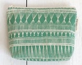 medium cotton zip pouch - Teal Market Weave