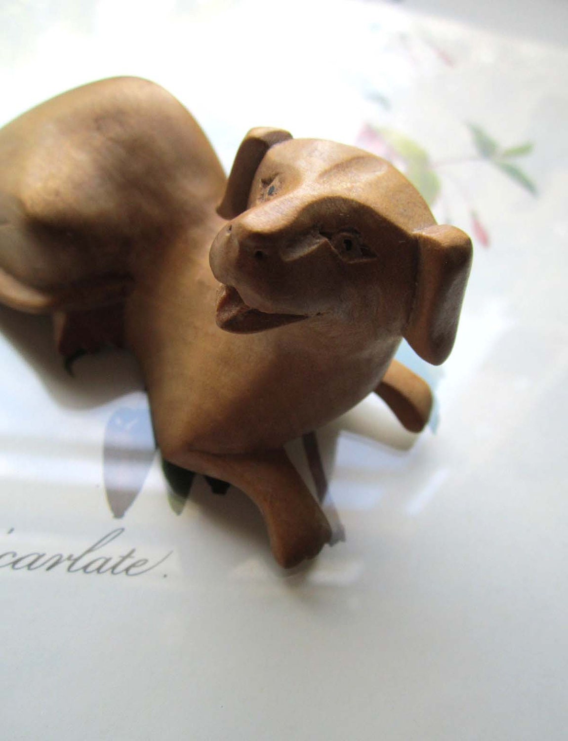 Hand Carved Wood Dog