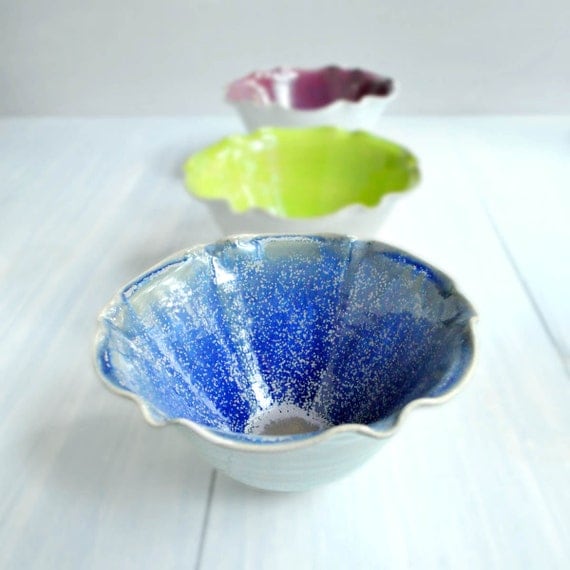 modern ceramic  Bowl   cyber monday etsyy Purple Hze and White glazes  4 cup Flower bowl minimalist