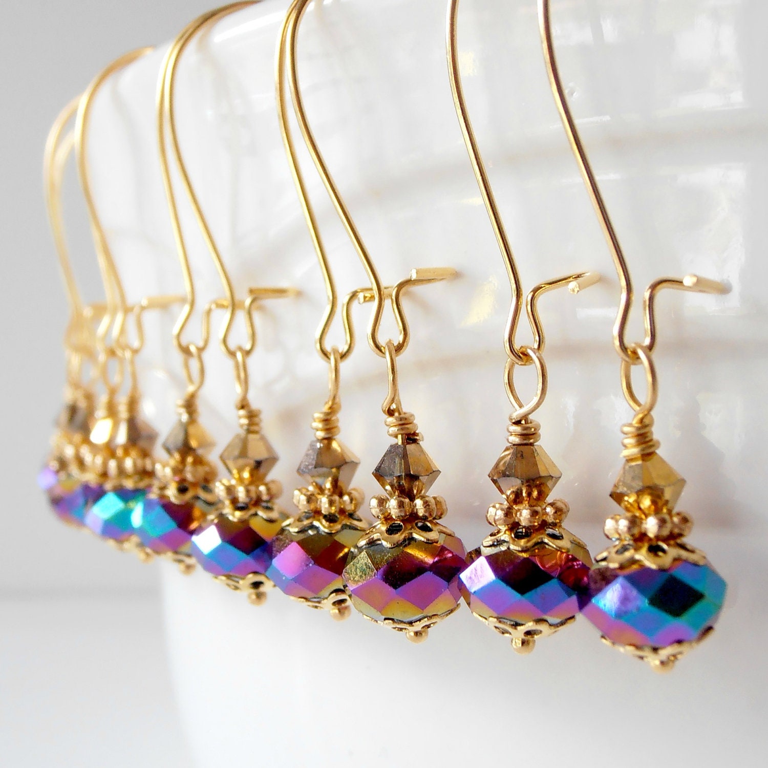 Bridesmaid Jewelry Beaded Earrings Peacock Jewelry Crystal Dangle Earrings Dainty Drops Bridesmaid Earrings Peacock Wedding Jewelry