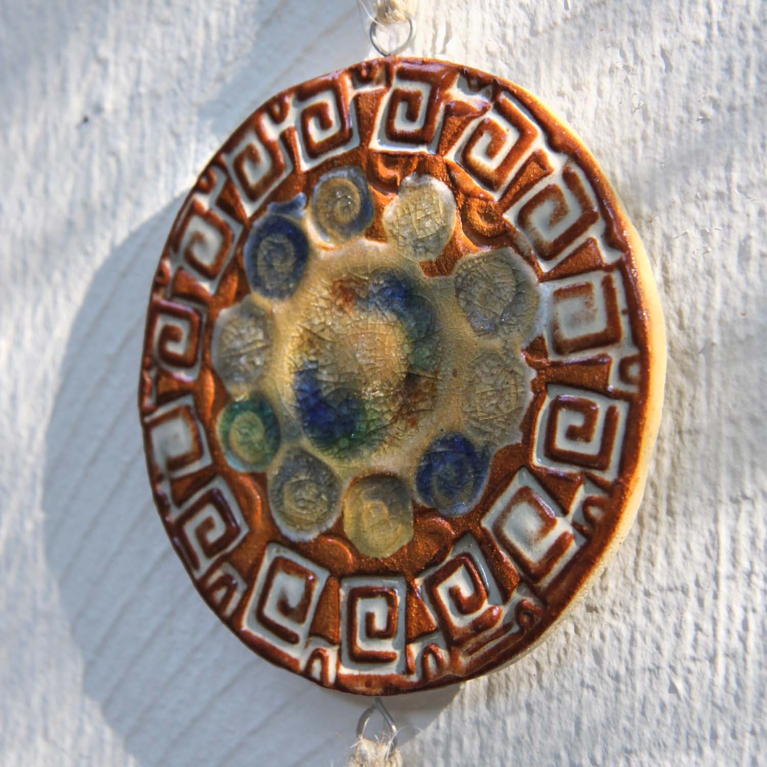 Scandinavian Modern Ceramic Stoneware Folk Art Hanging Wall Ornament