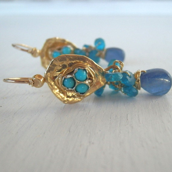 Turquoise Apatite Gemstone Protection Earrings in 14K Gold Filled