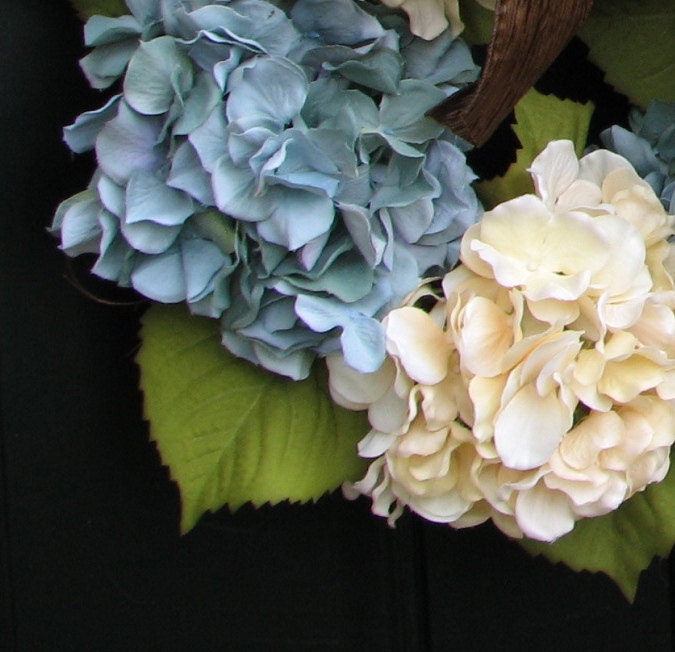 Blue Hydrangeas - Year Round Floral Wreath - Shabby Chic Decor - Modern Floral Decor - Spring Wreaths - Spring Hydrangeas