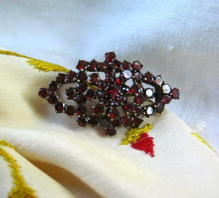 Bohemian Garnet Brooch Tiered Flat and Rose Cut Stones Victorian Era