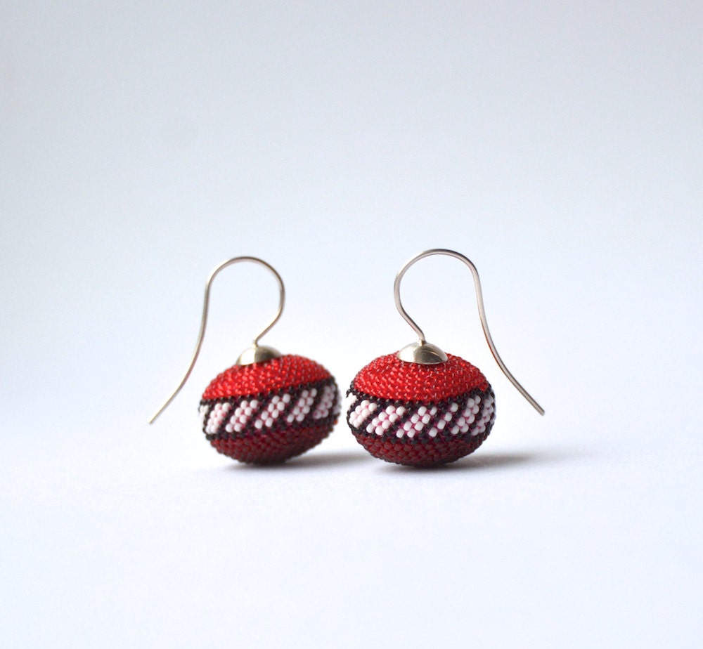 big earrings glass beads crocheted and silver 925
