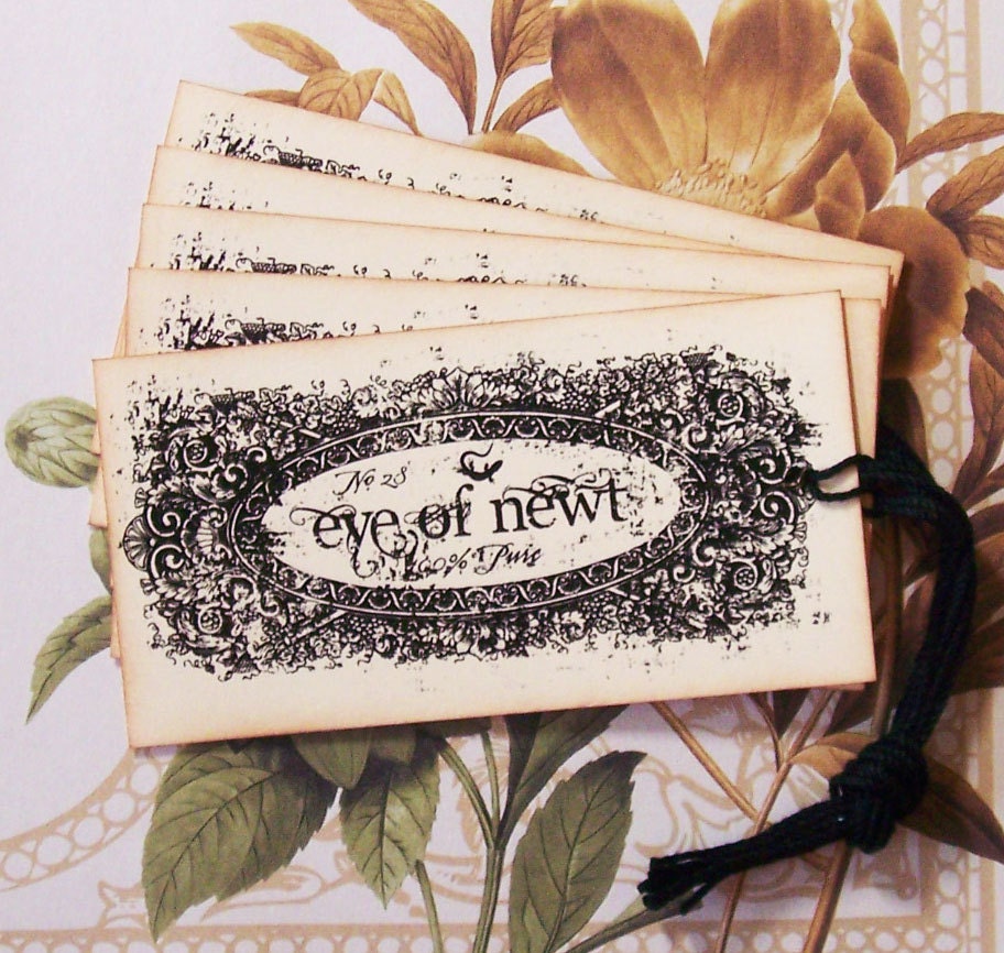 Tags Halloween Apothecary Eye of Newt Vintage Style Party Favor Gift Tags Handmade TH003