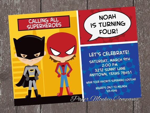 Superboys Birthday Invitations - 1.00 each with envelopes Il_570xn
