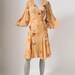 60's Chiffon Wrap Blouse & Skirt Designer Set - Caramel Brown Watercolor Floral
