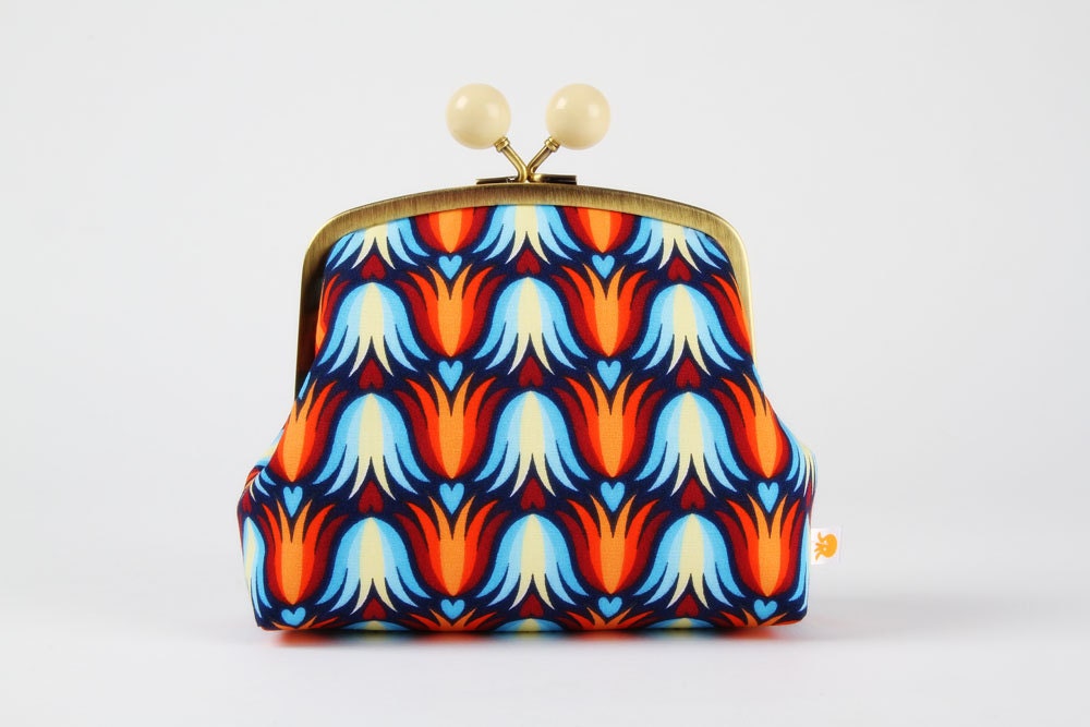 Color bobble pouch - Tulipa blue - metal frame clutch bag