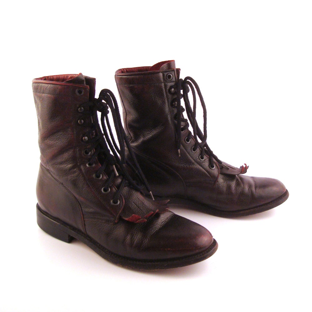 Oxblood Roper Boots Vintage 1980s Miller Leather Black Burgundy Granny ...