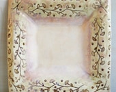 Rustic Serving Plate Floral Distressed Square Platter - Serving Dish - Handmade White Ceramic Pottery