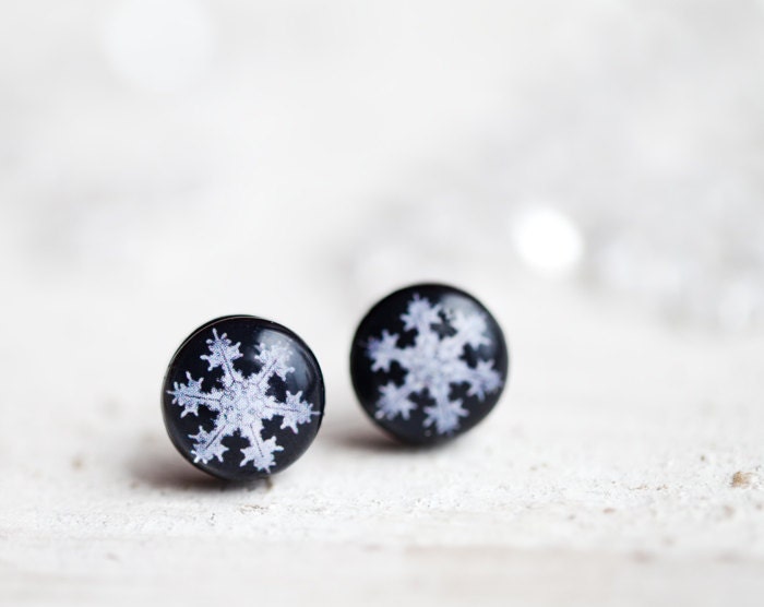 Winter Snowflake post earrings - Winter jewelry for her - Holidays (E123) - BeautySpot